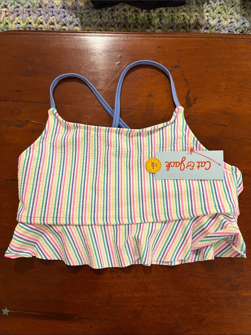 Target Girls' Rainbow Striped Tankini Top with Lavender Bikini Bottoms